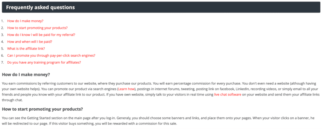 the faq section
