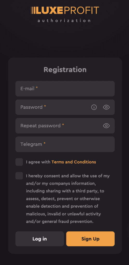 signup page