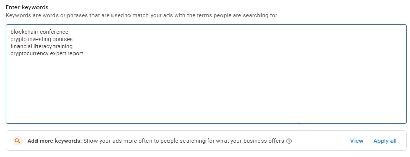 google ads interface