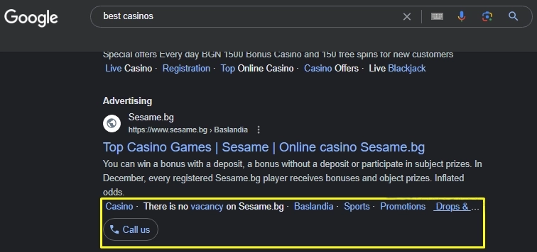 Ad Extensions in Google search results