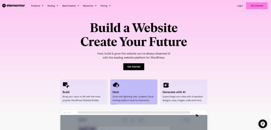 The home page of Elementor 