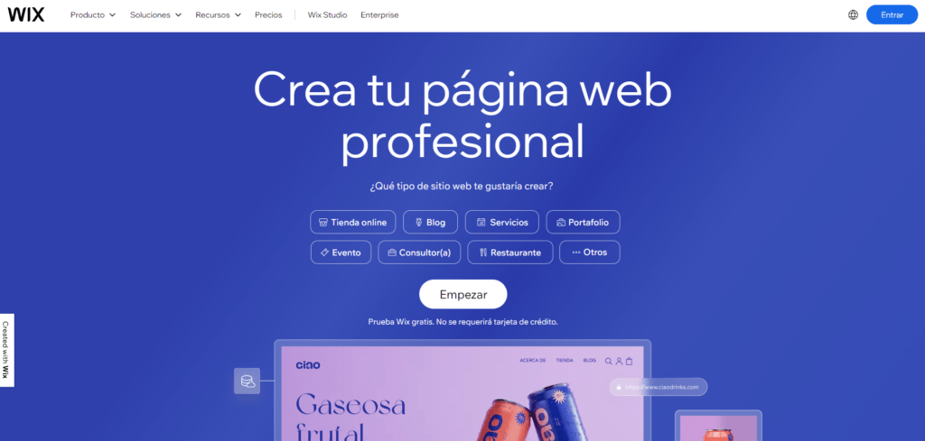 The home page of WIX