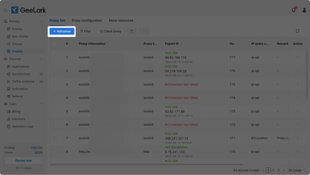 The "Proxies" tab