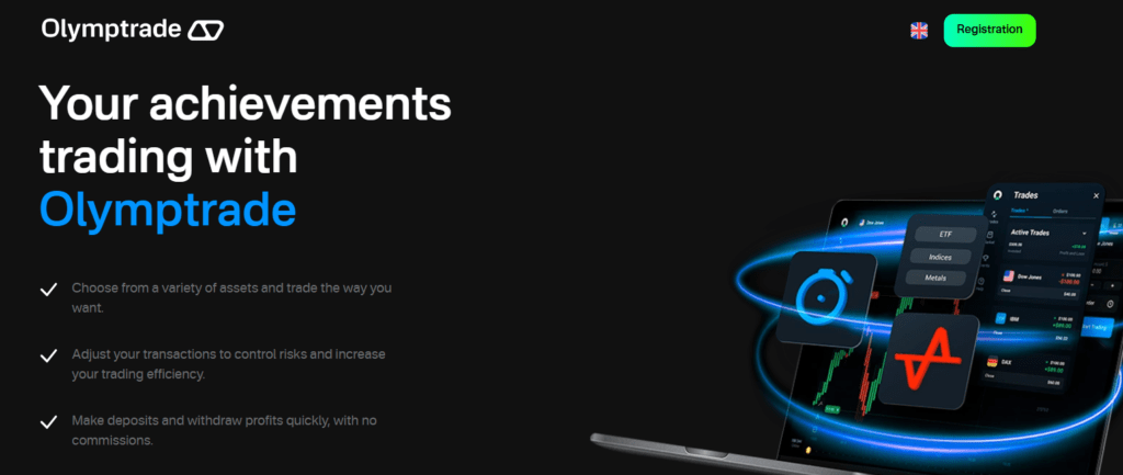 The homepage of Olymptrade. 
