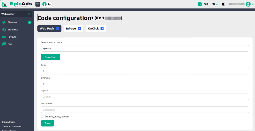 The 'Code configuration' tab. 