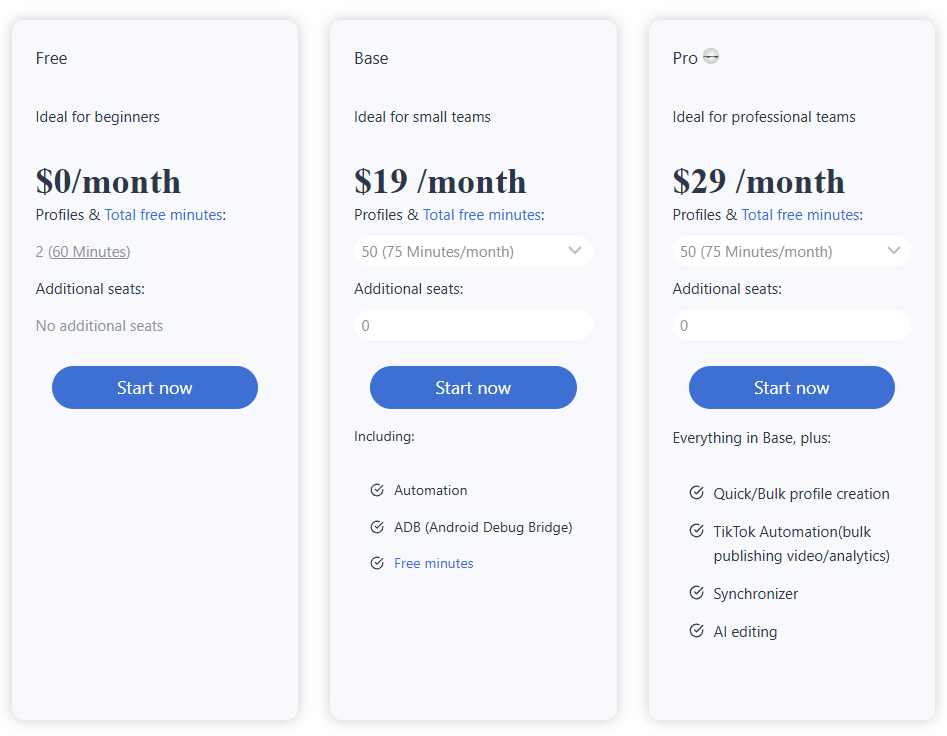 The price list of GeeLark