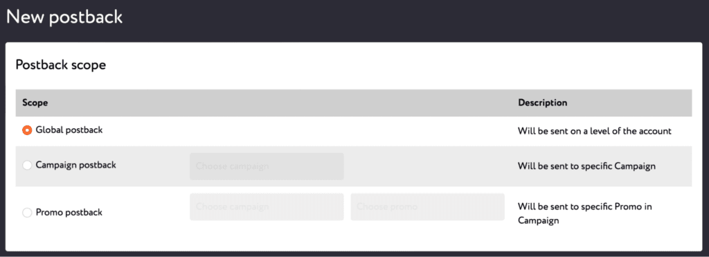 The "My Postbacks" section