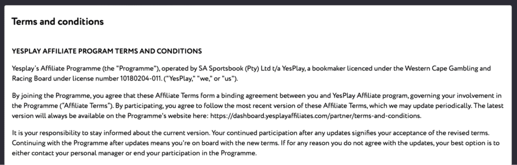 The Terms and Conditions of YesPlay Affiliates