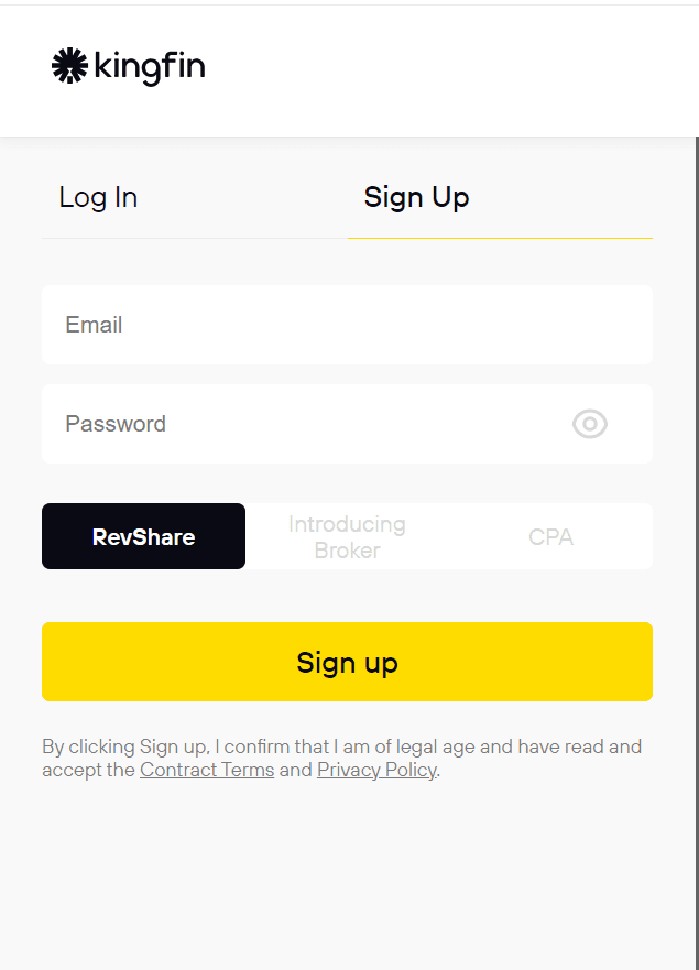 A pop-up window to sign up