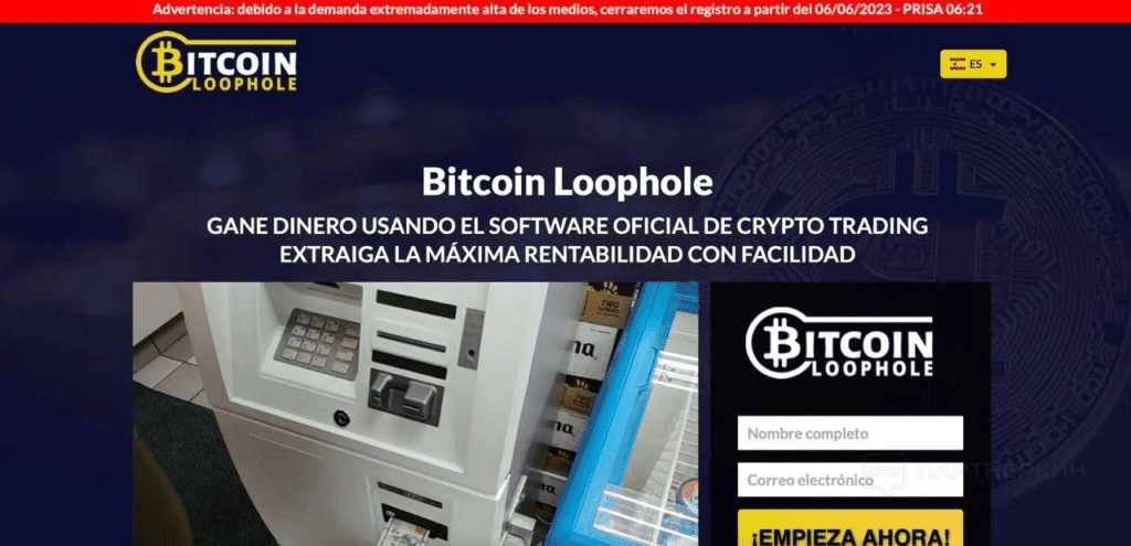 The BitcoinLoophole offer landing page