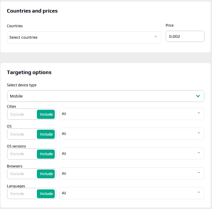 Setting up targeting options. 