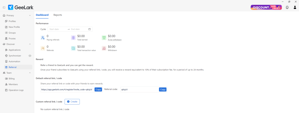 The "Referral" tab
