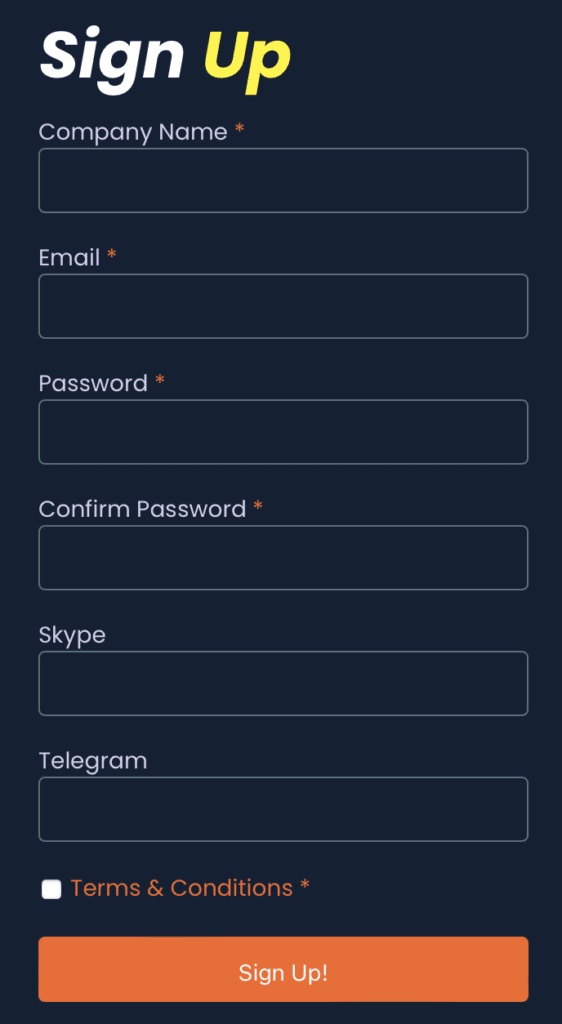 A popup window for signing up 