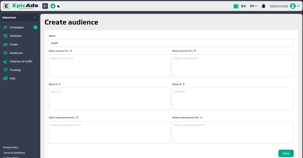 The 'Audiences' section.