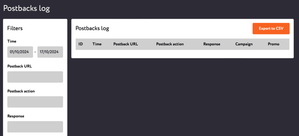 The "Postbacks log" section