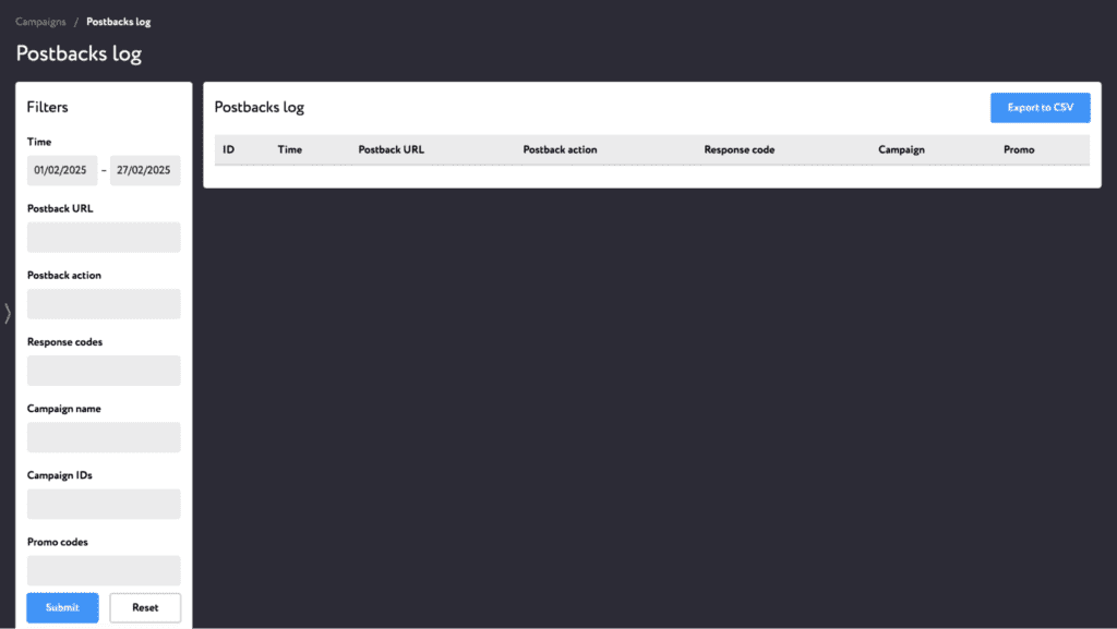 postbacks log tab