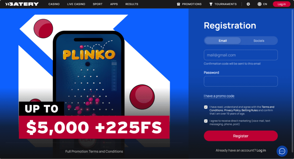 landing page for the plinko slot game