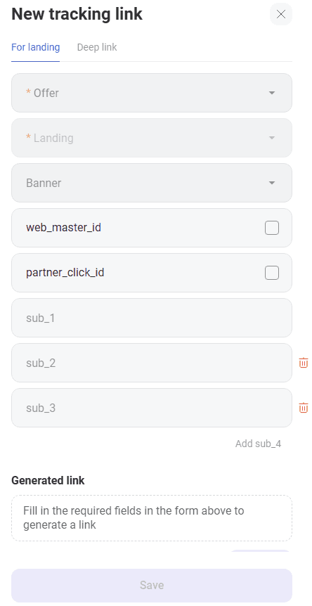 new tracking link creation