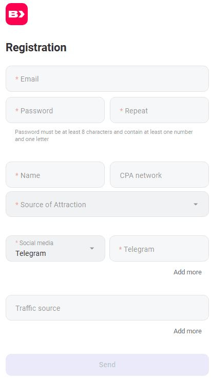 registration form in batery partners