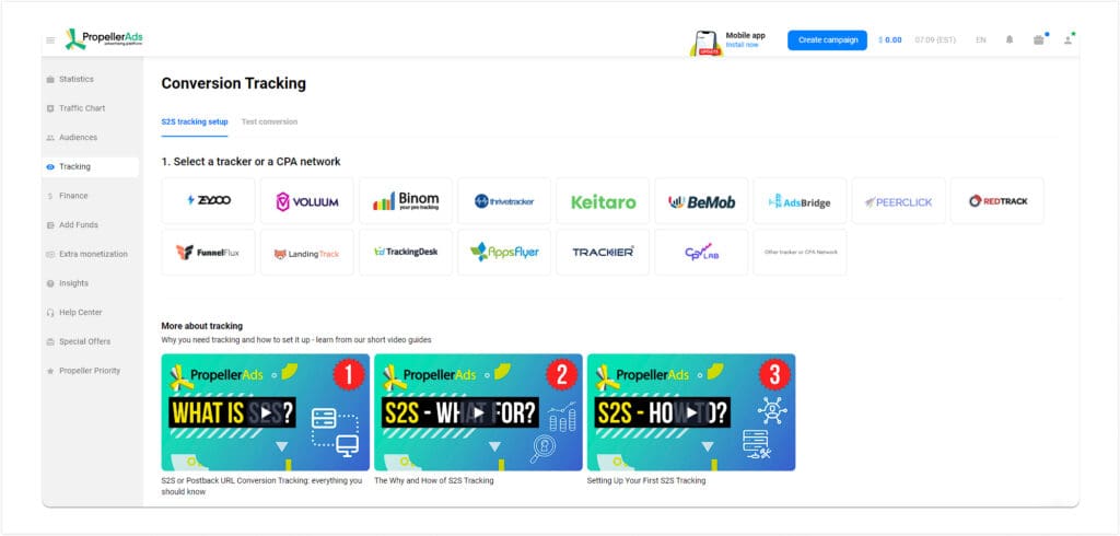 conversion tracking tab in the personal dashboard