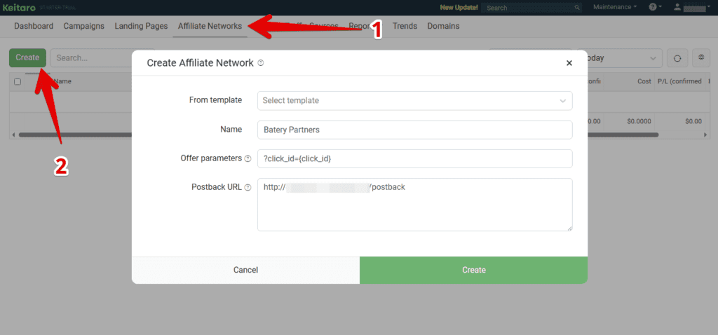 setting up postback for batery partners (we are using keitaro)