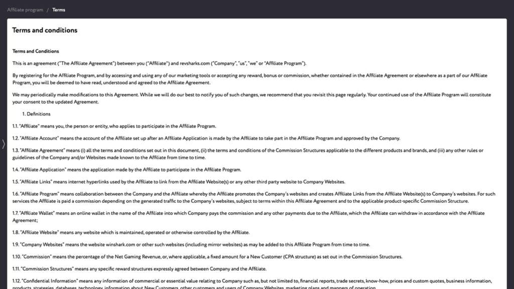 terms and conditions at revsharks