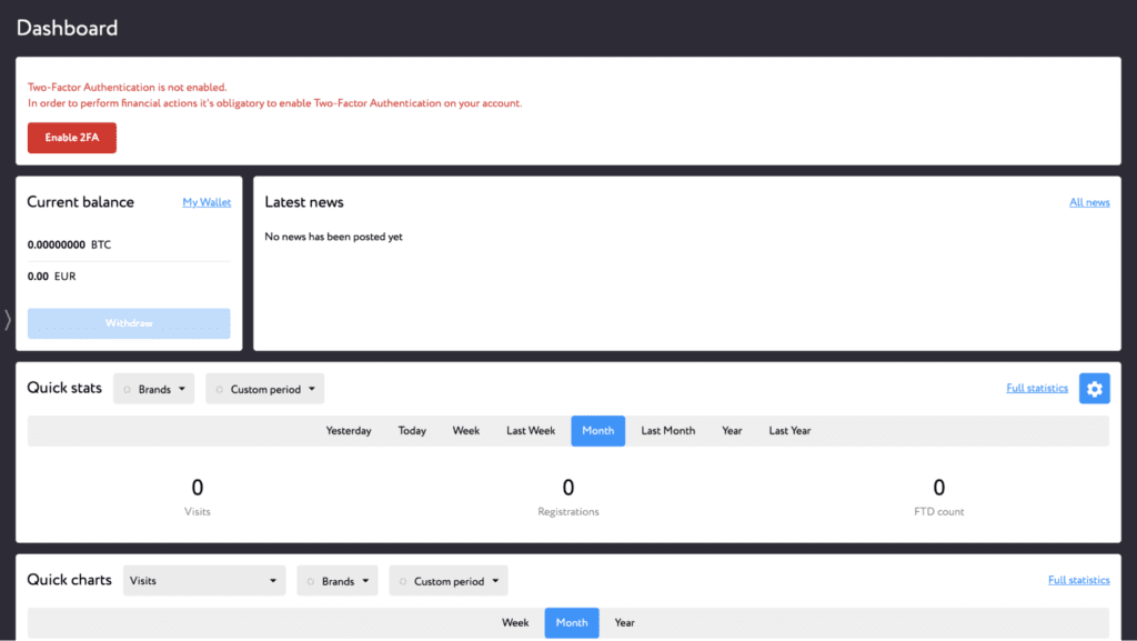 dashboard in the revsharks affiliate program