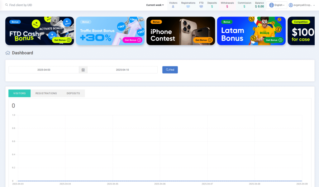 the dashboard of the personal account of pocket partners