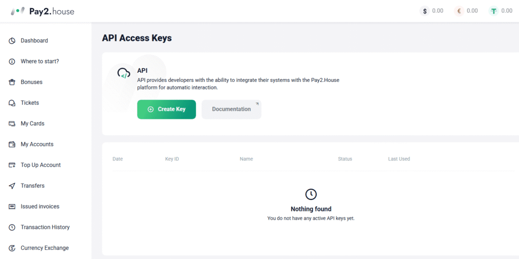 AffDays a tab with api access keys