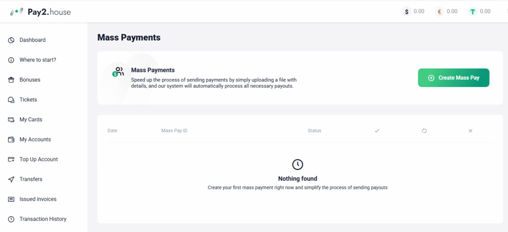 AffDays mass payments tab