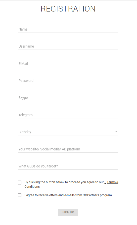 AffDays ggpartners registration form