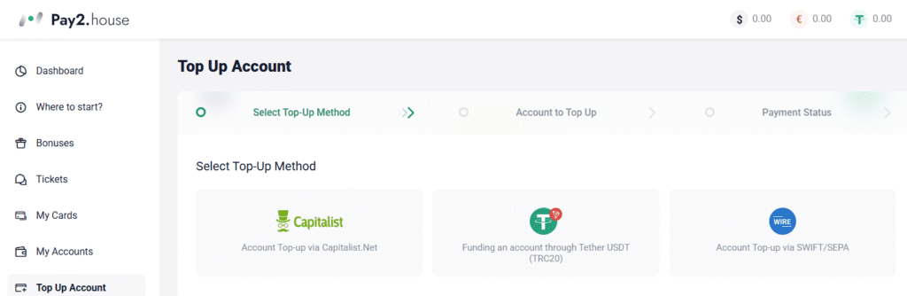 AffDays a section where you can top up your account