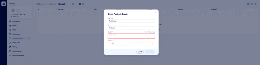 AffDays affiliate trackers tab