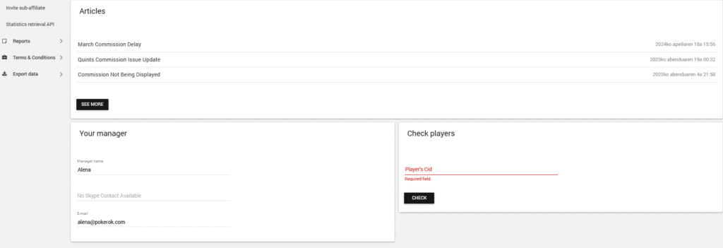 AffDays articles tab in the dashboard