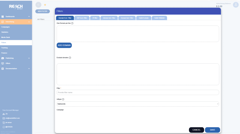 filters tab