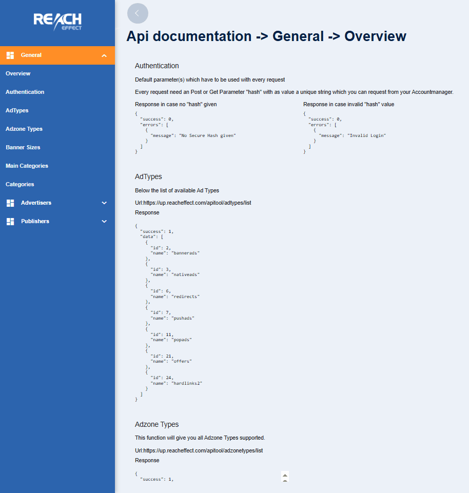 API documentation page
