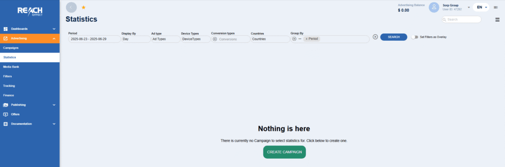 the statistics section of the dashboard