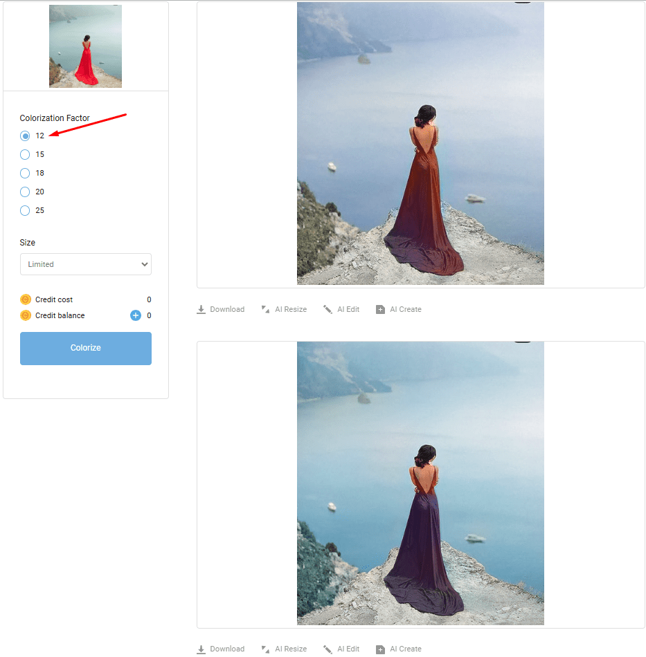 colorization factor options