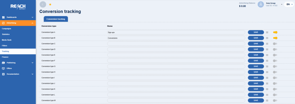 conversion tracking page