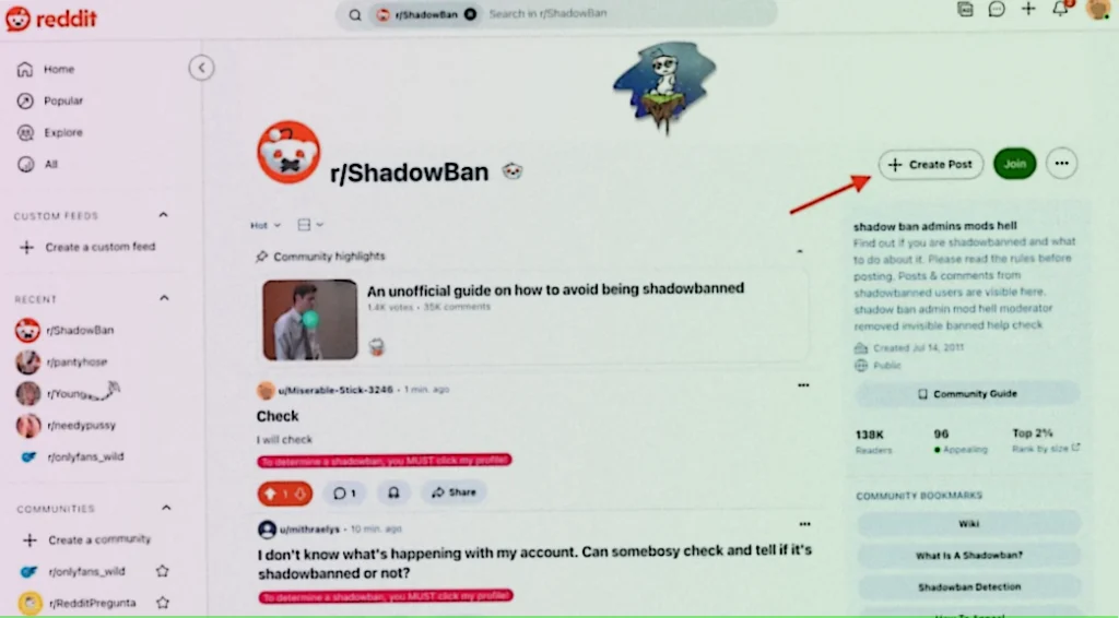 r/ShadowBan section
