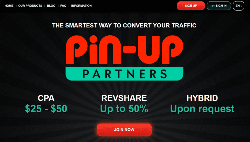 AffDays homepage of the pin-up partners gambling affiliate program