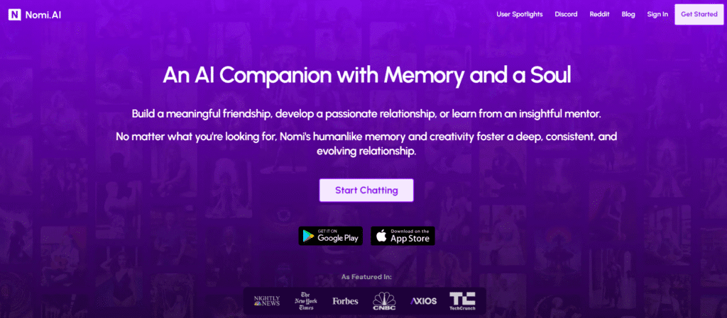 nomi ai homepage screenshot
