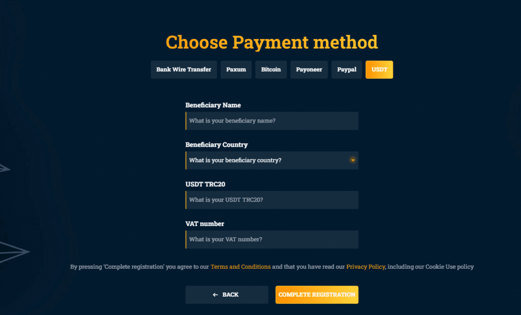 payment method selection