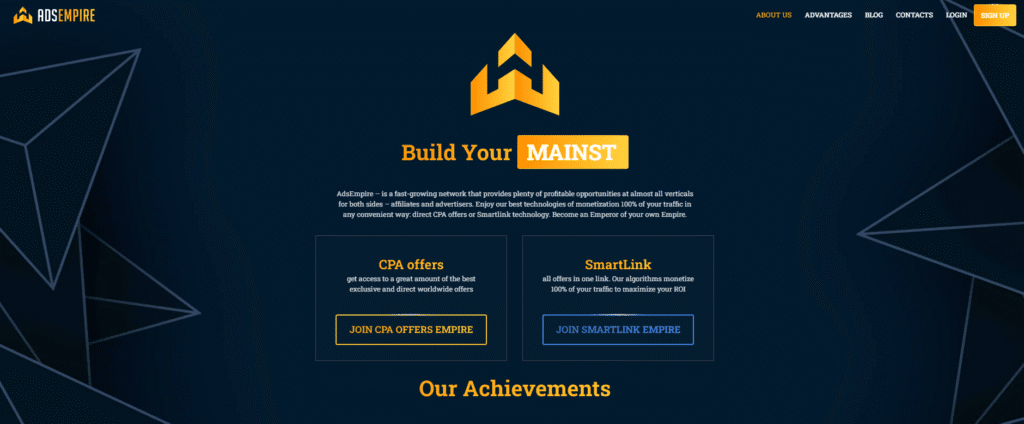 AdsEmpire homepage screenshot