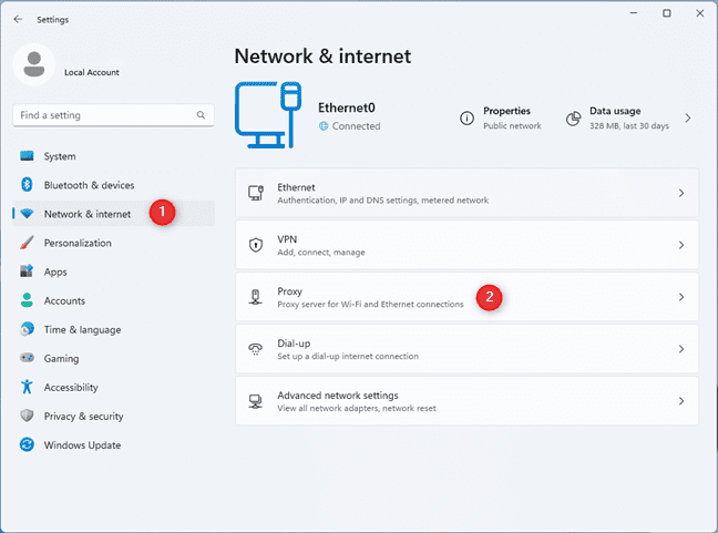 AffDays network and internet section of settings on windows