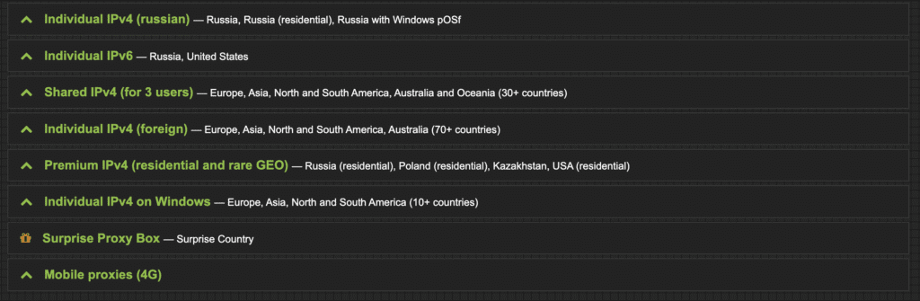 AffDays types of proxies in proxys.io
