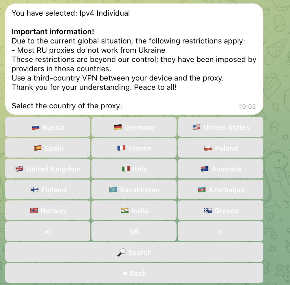 AffDays a selection of proxies based on countries