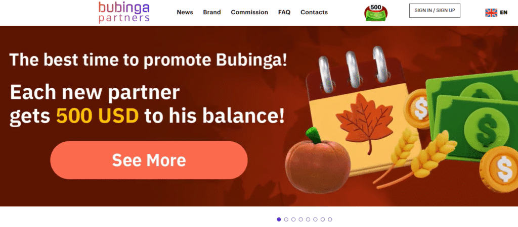 bubinga partners homepage screenshot