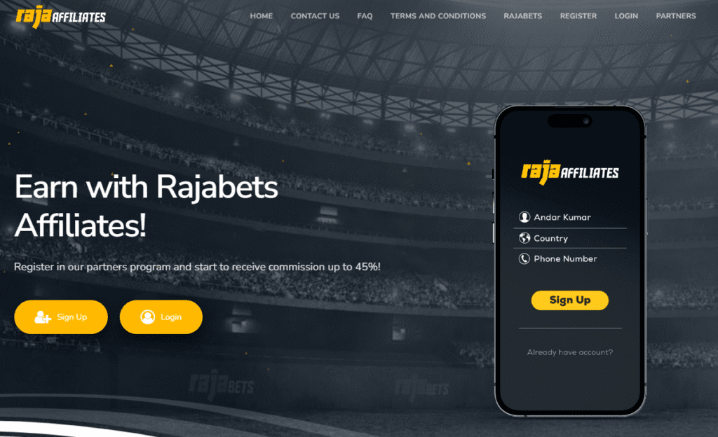 homepage of Rajabets Affiliates