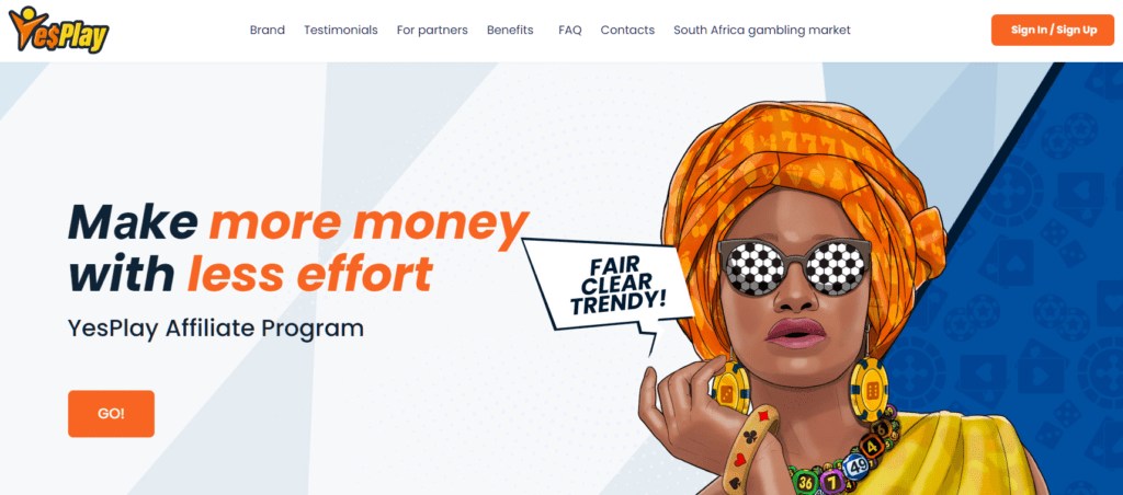 Homepage of a casino affiliate program